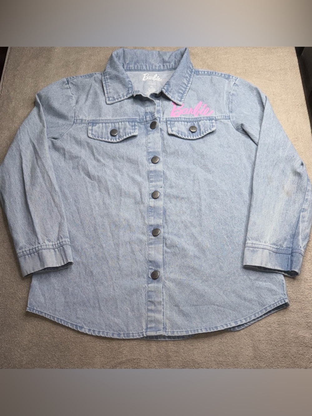 Barbie Light Blue Denim Shirt with Pink Logo - Picture 2 of 9